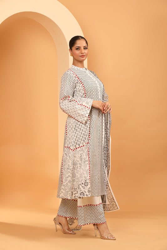 CLASSIC WHITE AND BLACKKURTA SET